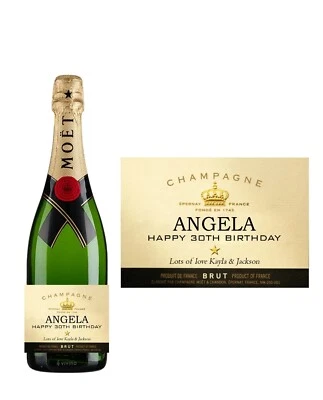 PERSONALISED CHAMPAGNE MOET GOLD BOTTLE STICKER LABEL HAPPY BIRTHDAY NAME AGE