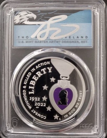 2022 W Nat'l Purple Heart Hall of Honor PCGS PR70DCAM $1 Signed T. S. Cleveland Cover