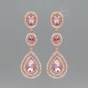 Women ROSE GOLD Plated Pink Crystal Rhinestone Wedding Drop Dangle Earrings 9358 - Picture 1 of 4