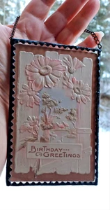 Antique Framed Birthday Postcard cancelled 1914 Has metal chain for hanging - Picture 1 of 5