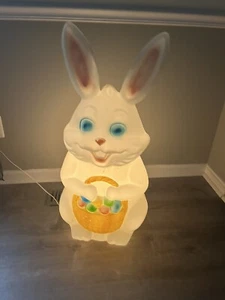 Vintage Empire Blow Mold Easter Bunny with Basket Lighted Eggs Rabbit 34” - Picture 1 of 12