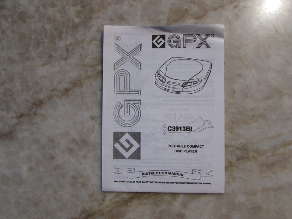 Original GPX Portable CD Player Owner's Manual, VG Cond, slight bend on top - Image 1 of 1