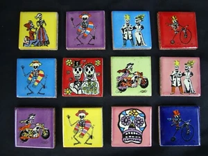 Lot of 12 pc. Day of Dead  Mexican 2" Tile, Dia Los Muertos, Kitchen Project  - Picture 1 of 4