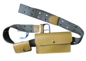 Free People Double Grommet Brown Canvas Web Belt w/2 Leather Pouches S/M - Picture 1 of 9