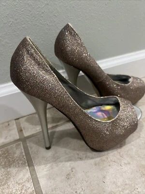 Stiletto Platform Heels Sz 6 Multi Color Glitter Slip-on Peep Toe Pump Lasonia - Image 1 of 4