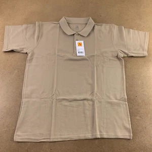 A+ Adult Unisex Size Large Khaki Pique Knit Short Sleeve Polo Shirt 8760 NWT - Picture 1 of 8