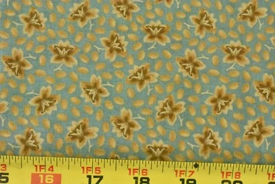 By 1/2 Yd, Gold & Brown Floral on Dusty-Blue Cotton, Moda, Howard Marcus, P9373 - Image 1 of 4
