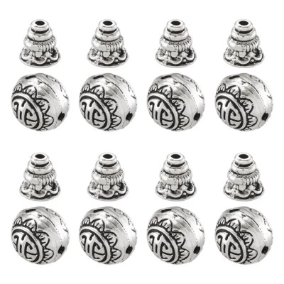 1Set/10PCS Tibetan Alloy Guru Beads Set 3-Hole Buddha Jewelry Round Silver 10mm - Image 1 of 4