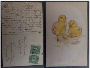 c. 1911 Sweden Postcard-Happy Easter ties 2 Stamps to Grebbestad - Picture 1 of 3