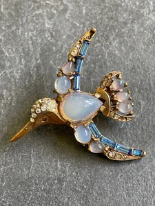 RARE 1950's Mitchel Maer Signed Blue Hummingbird Kingfisher Brooch Pin Jewelry - Picture 1 of 17