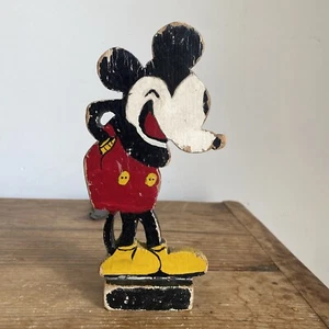 Antico fermaporta in legno dipinto arte popolare epoca depressione Topolino primi anni 30 - Foto 1 di 9