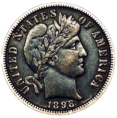 1898-o Barber Dime, Excellent Luster, Nicely Toned, Tough Date Cover