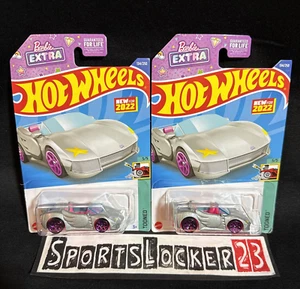Mattel 2023 Hot Wheels Gray Barbie Extra Car With Purple Wheel Rim Lot of 2 NEW - Picture 1 of 6