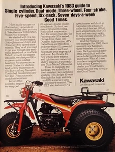 1983 Vintage Print Ad Introduciing Kawasaki’s guide KLT250C Prairie Good Times - Picture 1 of 2