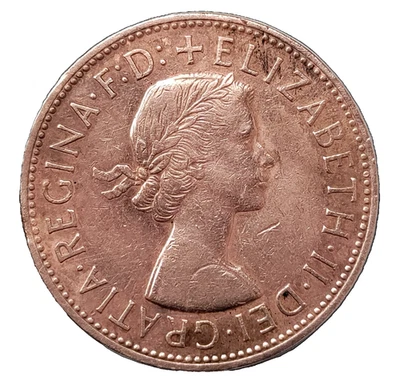 1961 Reino Unido Gran Bretaña Grande Un Penny Bronce Reina Isabel II Foto 1 de 2