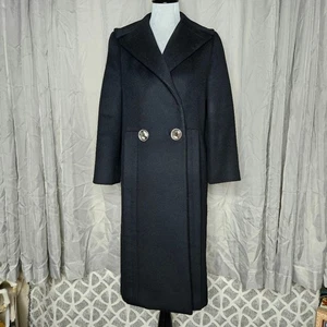 Pauline Trigere zeitloser Mantel schwarz Wolle Vintage 80er zweireihig durchgehend - Bild 1 von 16