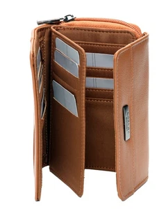 Womens Real Leather RFID Wallet Purse Twin Zip 6 Card Slots Coin Tray New - Picture 1 of 7