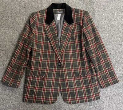 Blazer de colección Sag Harbor para mujer 14 Petite rojo a cuadros años 90 mezcla de lana carrera Foto 1 de 4