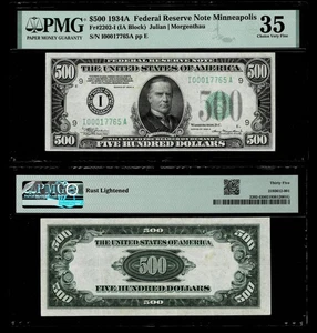 FR.#2202-I 1934 $500 FR NOTE ,MINNEAPOLIS I00017765A  PMG  CHOICE VF 35 - Picture 1 of 1