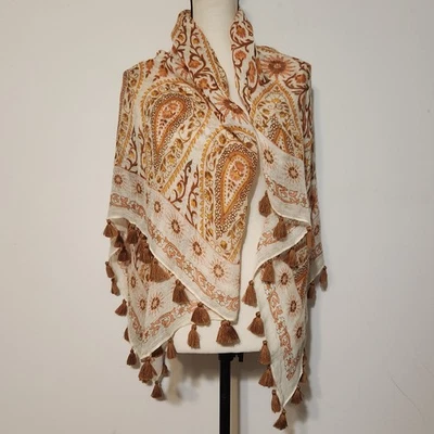 Spartina 449 Linen blend tasseled Paisley earth tone henna Shawl wrap scarf - Image 1 of 4