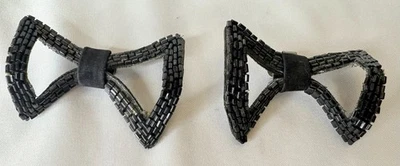 Clips para zapatos de vestir vintage estilo Art Deco negro brillante en forma de lazo sin firmar Foto 1 de 4