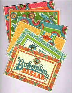 Graphic45 BOHEMIAN BAZAAR (6pk) HAND CUT 4x6 EPHEMERA POCKET CARDS Double-Sided - Picture 1 of 7