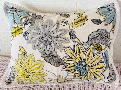 Almohada estándar acolchada floral de algodón umbral amarillo azul gris Foto 1 de 4