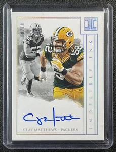 CLAY MATTHEWS 2018 PANINI IMPECCABLE #II-CM INDELIBLE INK SILVER AUTO 8/10 - Picture 1 of 2