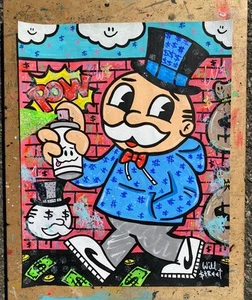 WILL STREET original painting 11x14/ monopoly art banksy mcgee alec graffiti pop - Picture 1 of 6