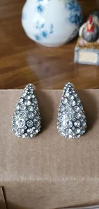 Rare Vintage Silvertone Faux Crystal Fashion Earrings Dangle- Post - Picture 1 of 6