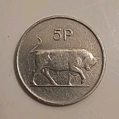 Ireland 1980 5 Pence, Bull & Irish Harp, 23.6mm - Image 1 of 2