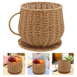Faux Rattan Coffee Cup Shape Storage Basket - Plastic Woven Organizer for Fruit - Picture 1 of 12