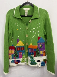 Cárdigan bordado navideño verde de colección Seventh Avenue para mujer talla S - *DEFECTO* - Imagen 1 de 12