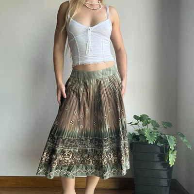 Target Women's 8 Green & Brown Bohemian Midi Skirt - Image 1 of 4