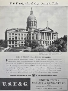 Anuncio impreso U. S. F. & G. Baltimore MD saluda Georgia Atlanta State Capitol 1945 - Imagen 1 de 4