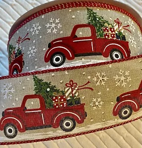 5 yds. ROT WEIHNACHTEN ABHOLUNG LKW KABELKANTENBAND 2 1/2" breit - Bild 1 von 1