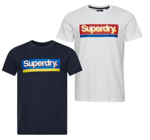 Superdry T-Shirt Short Sleeve Crew Neck Mens CL Seasonal Tee Navy Blue White - Picture 1 of 21