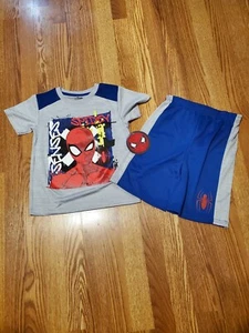 Marvel Spider-Man Boys Tee Shirt Gray + Blue Shorts 2 Piece Set Outfit Size 6 - Picture 1 of 11