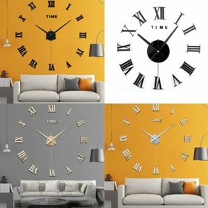 DIY Large Wall Clock 3D Mirror Surface Sticker Home Room Decor Art Design Modern - Picture 1 of 15