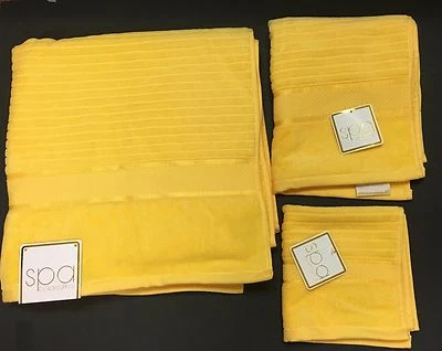 全新 SPA 3 件套 黄色,100% 棉柔软,天鹅绒浴 + 手巾 + 洗衣 — 第 1/4 张图片