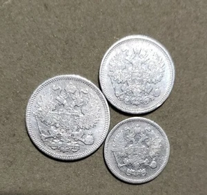 Lot of 3 Russia 1861 Silver Coins 20 -15- 10 Kopeks. Cleaned 1 - Picture 1 of 2