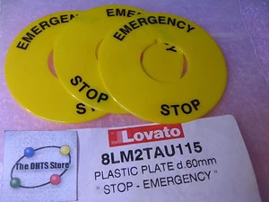 Etiqueta de disco de plástico Lovato 8LM2TAU115 PARADA DE EMERGENCIA 60 mm 8LM botón Nuevo de Lote Antiguo Cantidad 3 - Imagen 1 de 1