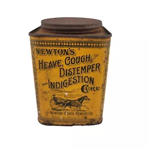 Antique Newtons Heave Cough Distemper Indigestion Cure Collectible Tin Canister - Picture 1 of 10