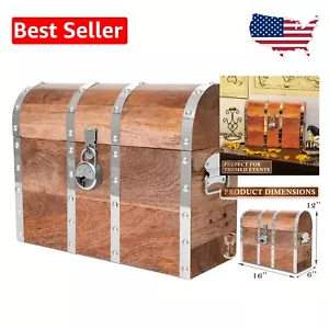 Water-Resistant Vintage Wooden Treasure Chest with Lock - 16x12 Decorative Box - Picture 1 of 8