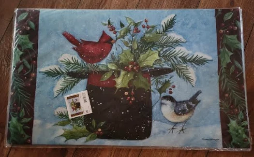 Magnet Works Sombrero Acebo Interior Exterior Mat Mate Invierno Cardenales 18"x30" Foto 1 de 1