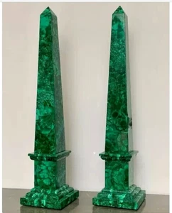 Juego de 2 obeliscos de mármol de 30" hechos a mano malaquita personalizados hogar interior obeliscos diciembre - Imagen 1 de 6