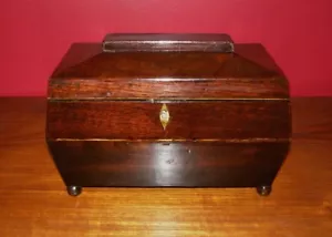 Antique Victorian Mahogany Tea Caddy on Ball Feet w/ Stringing - Picture 1 of 11