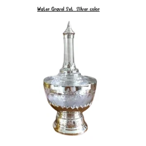Thai Buddhist Water Gravel Set Pour Container Merit Tradition Pattern Silver - Picture 1 of 12