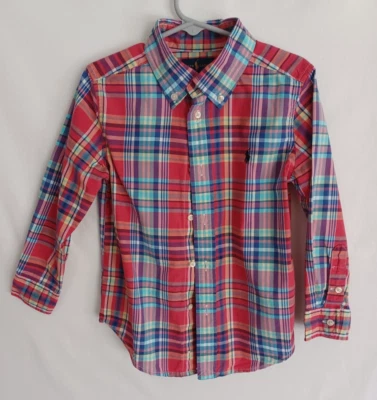 RALPH LAUREN Boys SZ 4T Shirt, Red/Blue Plaid Button-Down Dress Shirt Was $49.50 - Image 1 of 3