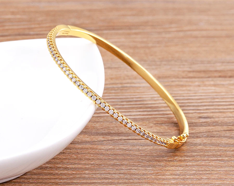 Women's Fashion Jewelry Gold White Cubic Zircon Bangle Bracelet 220 - Imagem 1 de 4